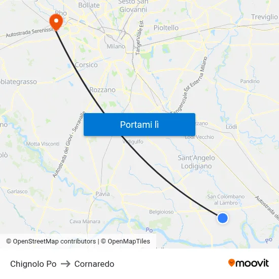 Chignolo Po to Cornaredo map