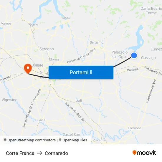 Corte Franca to Cornaredo map