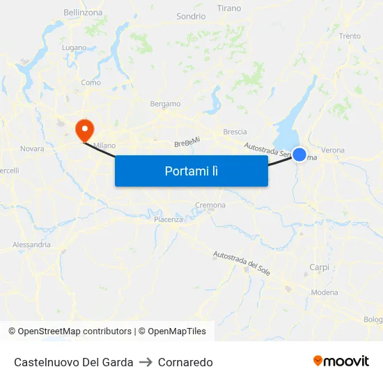 Castelnuovo Del Garda to Cornaredo map
