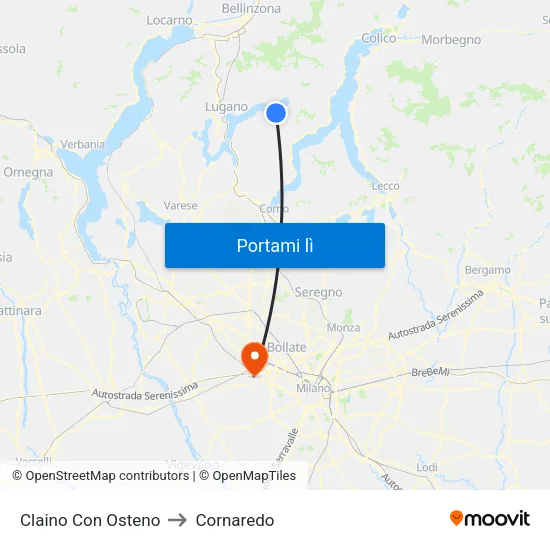 Claino Con Osteno to Cornaredo map