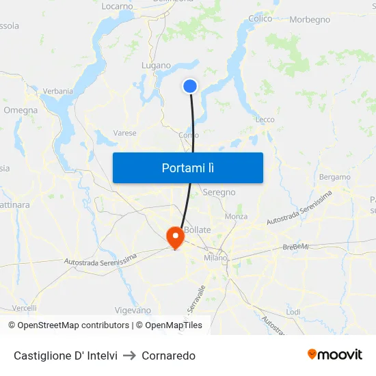Castiglione D' Intelvi to Cornaredo map