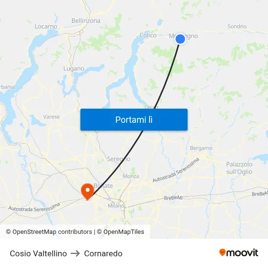 Cosio Valtellino to Cornaredo map