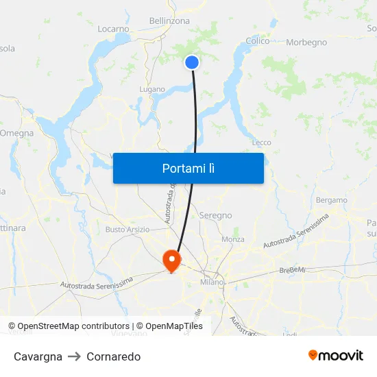 Cavargna to Cornaredo map