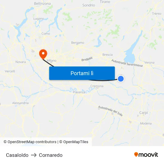 Casaloldo to Cornaredo map
