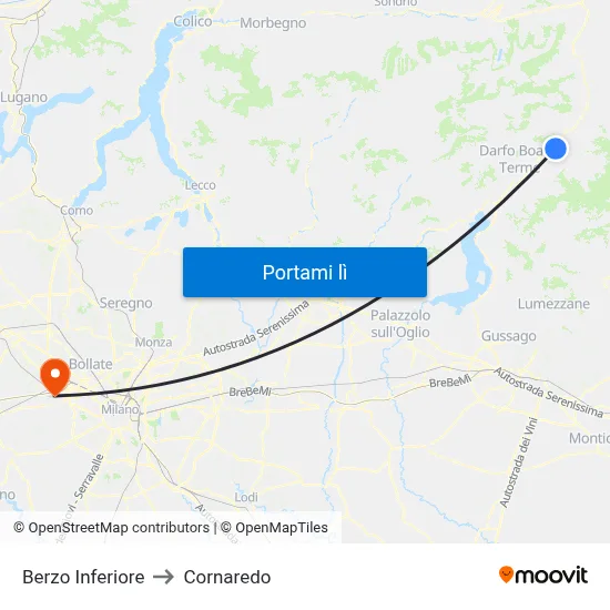 Berzo Inferiore to Cornaredo map