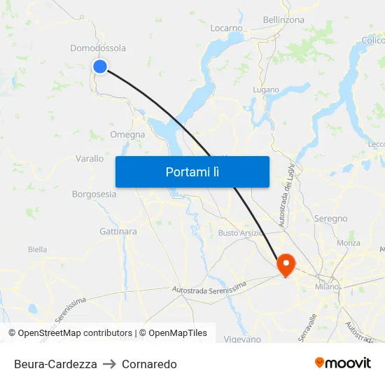Beura-Cardezza to Cornaredo map