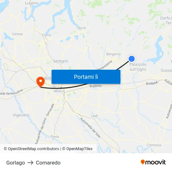 Gorlago to Cornaredo map