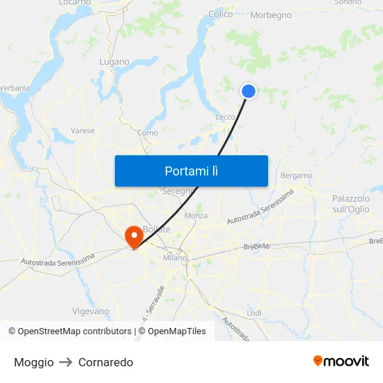 Moggio to Cornaredo map