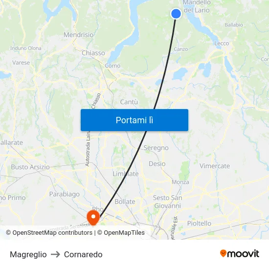 Magreglio to Cornaredo map