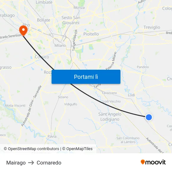 Mairago to Cornaredo map