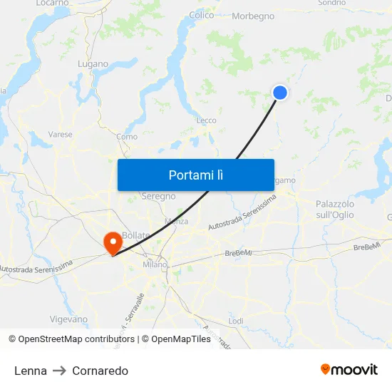 Lenna to Cornaredo map