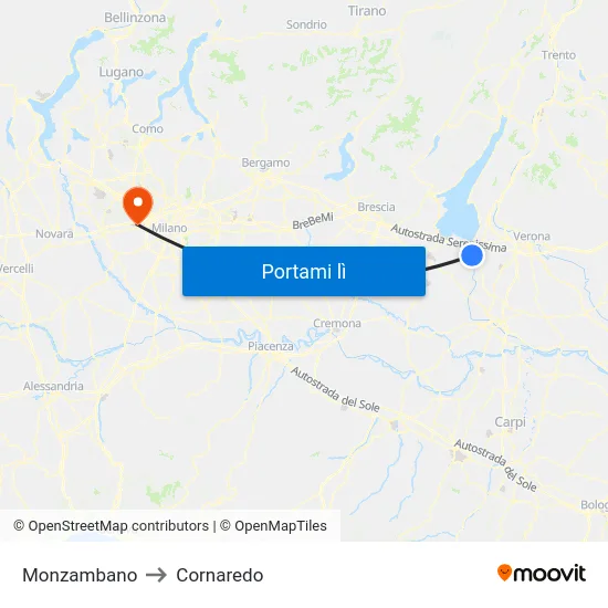 Monzambano to Cornaredo map