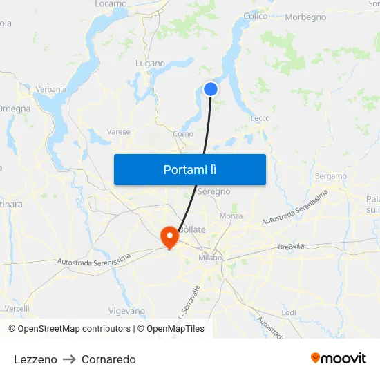 Lezzeno to Cornaredo map