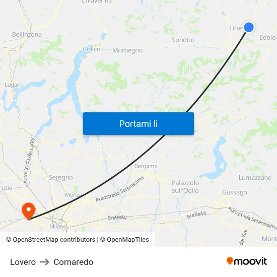 Lovero to Cornaredo map