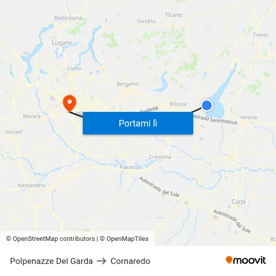 Polpenazze Del Garda to Cornaredo map