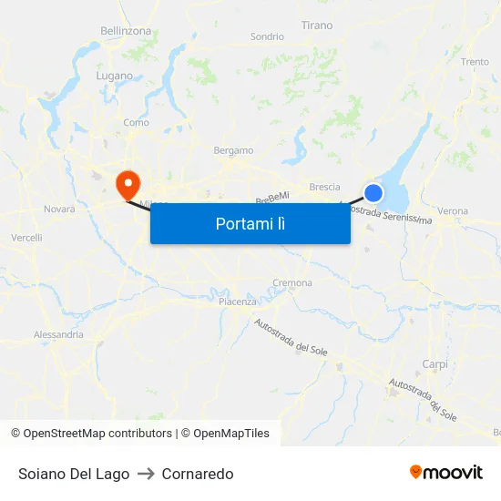 Soiano Del Lago to Cornaredo map
