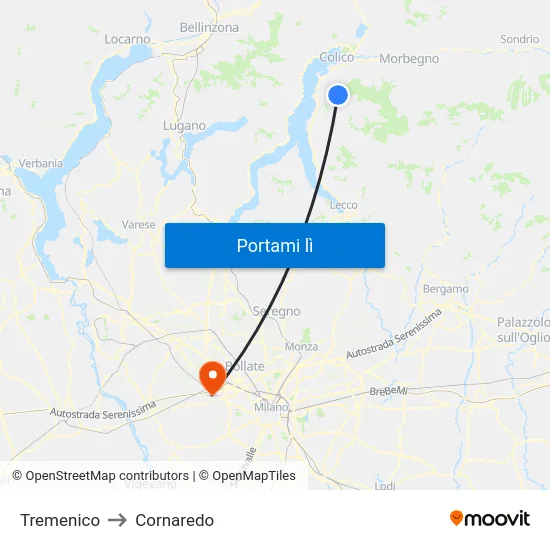 Tremenico to Cornaredo map