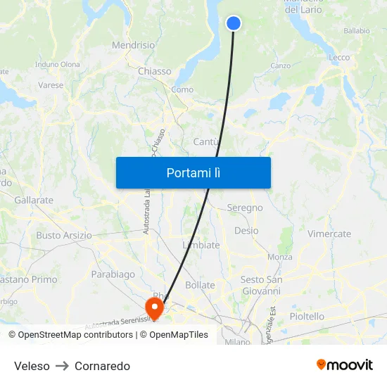 Veleso to Cornaredo map