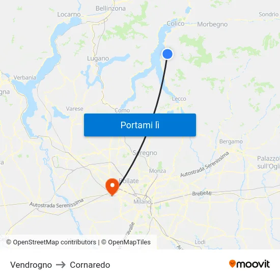 Vendrogno to Cornaredo map