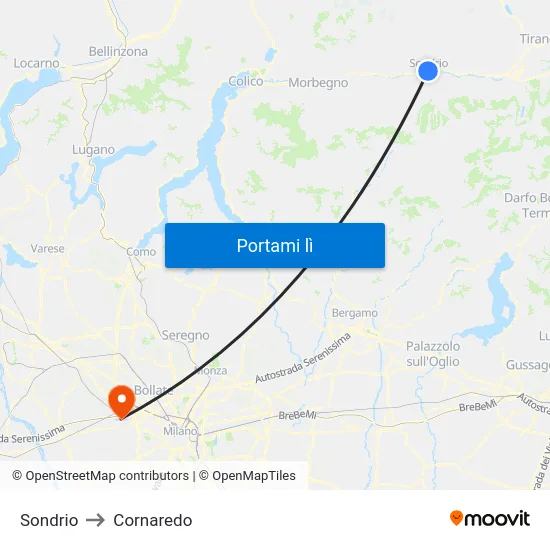 Sondrio to Cornaredo map