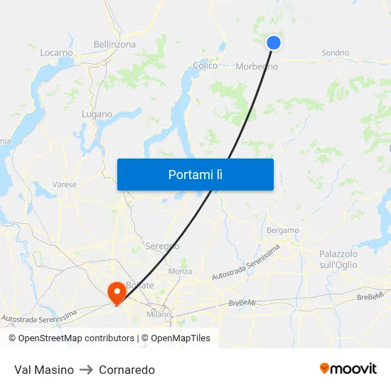 Val Masino to Cornaredo map