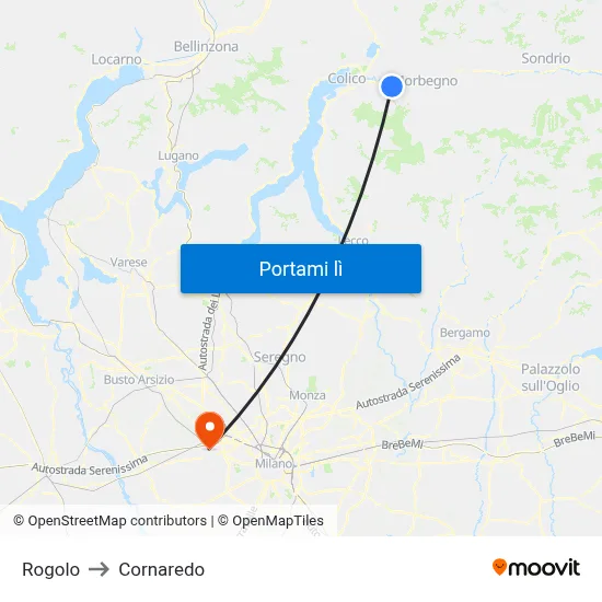 Rogolo to Cornaredo map