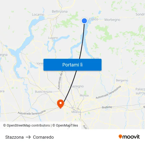 Stazzona to Cornaredo map