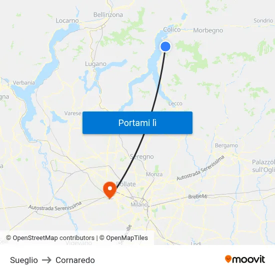 Sueglio to Cornaredo map