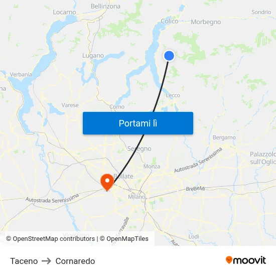Taceno to Cornaredo map