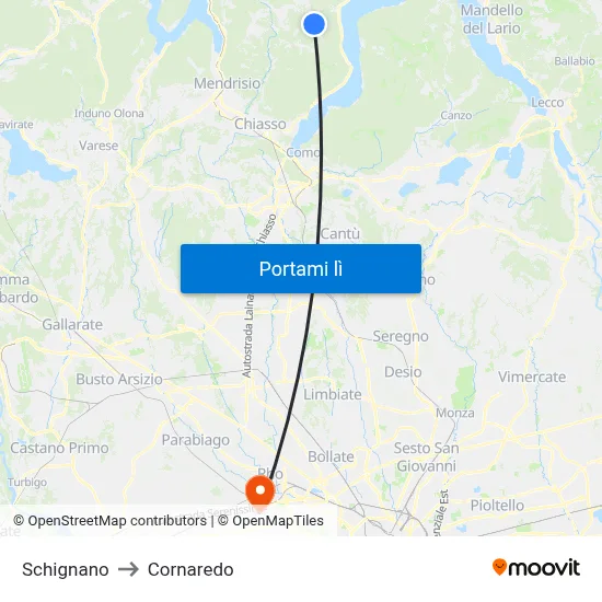 Schignano to Cornaredo map