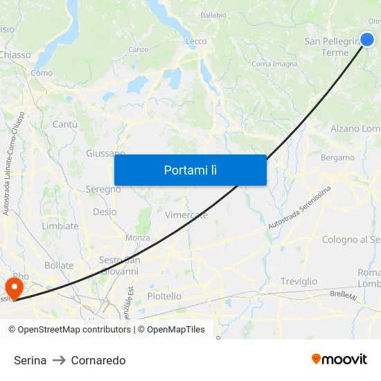 Serina to Cornaredo map