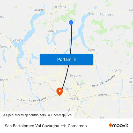 San Bartolomeo Val Cavargna to Cornaredo map