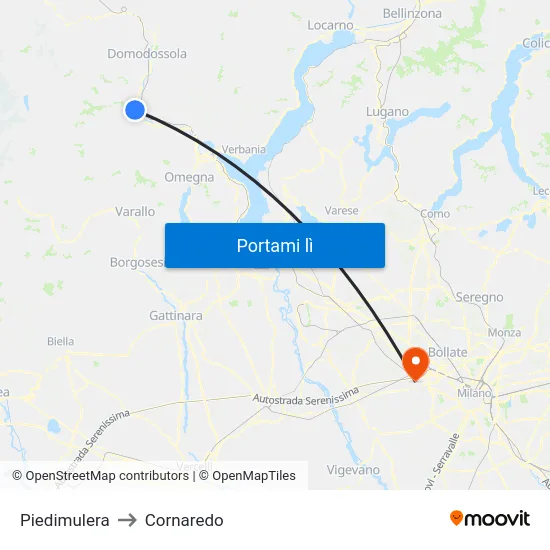 Piedimulera to Cornaredo map