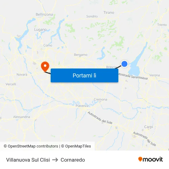 Villanuova Sul Clisi to Cornaredo map