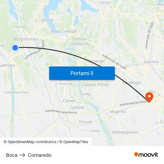 Boca to Cornaredo map