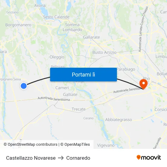 Castellazzo Novarese to Cornaredo map