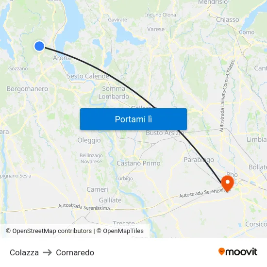Colazza to Cornaredo map