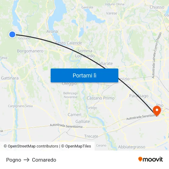 Pogno to Cornaredo map