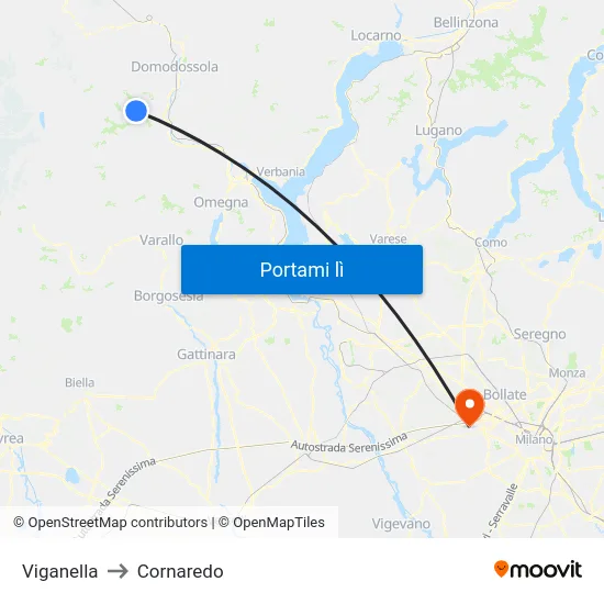 Viganella to Cornaredo map