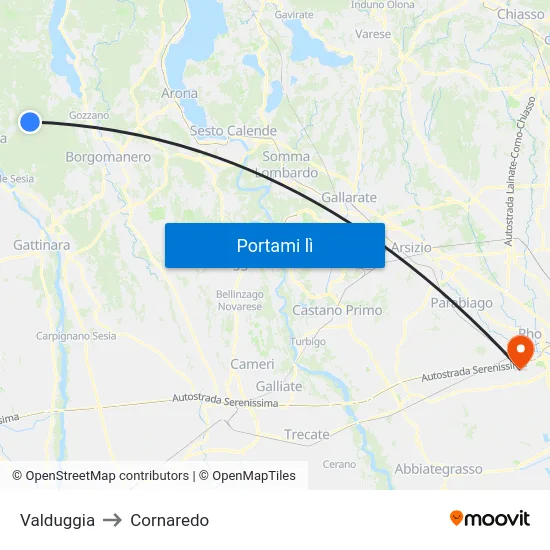 Valduggia to Cornaredo map