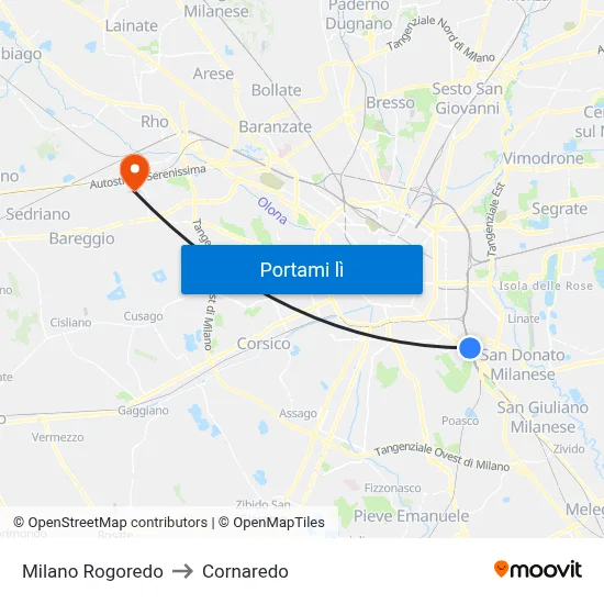 Milano Rogoredo to Cornaredo map