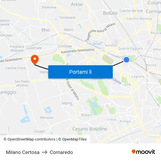 Milano Certosa to Cornaredo map