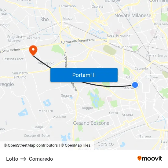 Lotto to Cornaredo map
