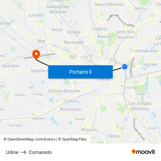 Udine to Cornaredo map