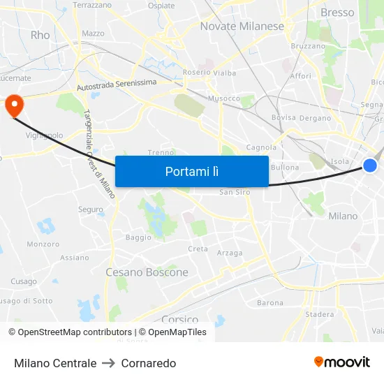 Milano Centrale to Cornaredo map