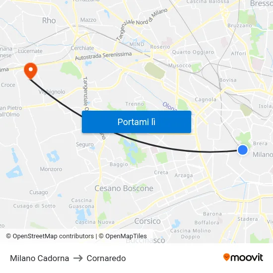 Milano Cadorna to Cornaredo map