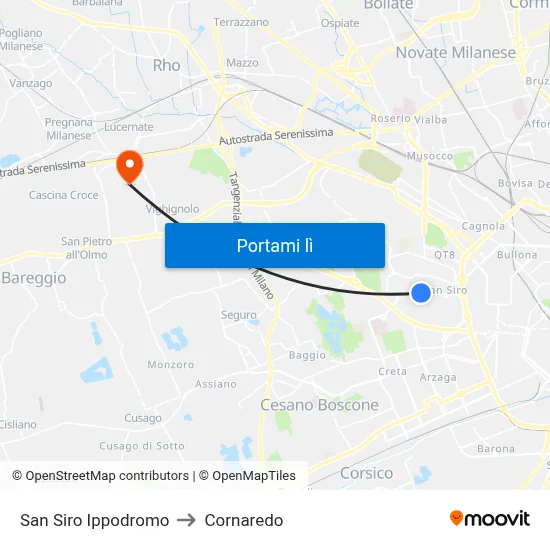 San Siro Ippodromo to Cornaredo map