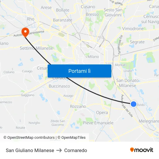 San Giuliano Milanese to Cornaredo map