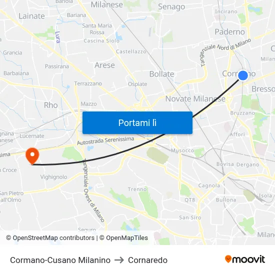 Cormano-Cusano Milanino to Cornaredo map