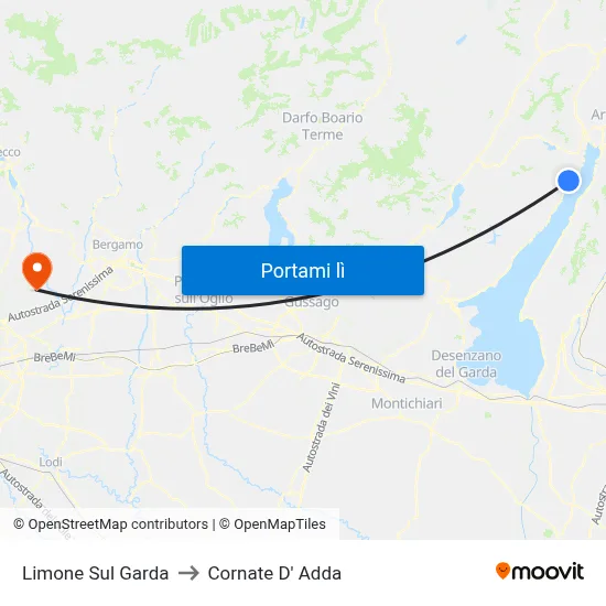 Limone Sul Garda to Cornate D' Adda map